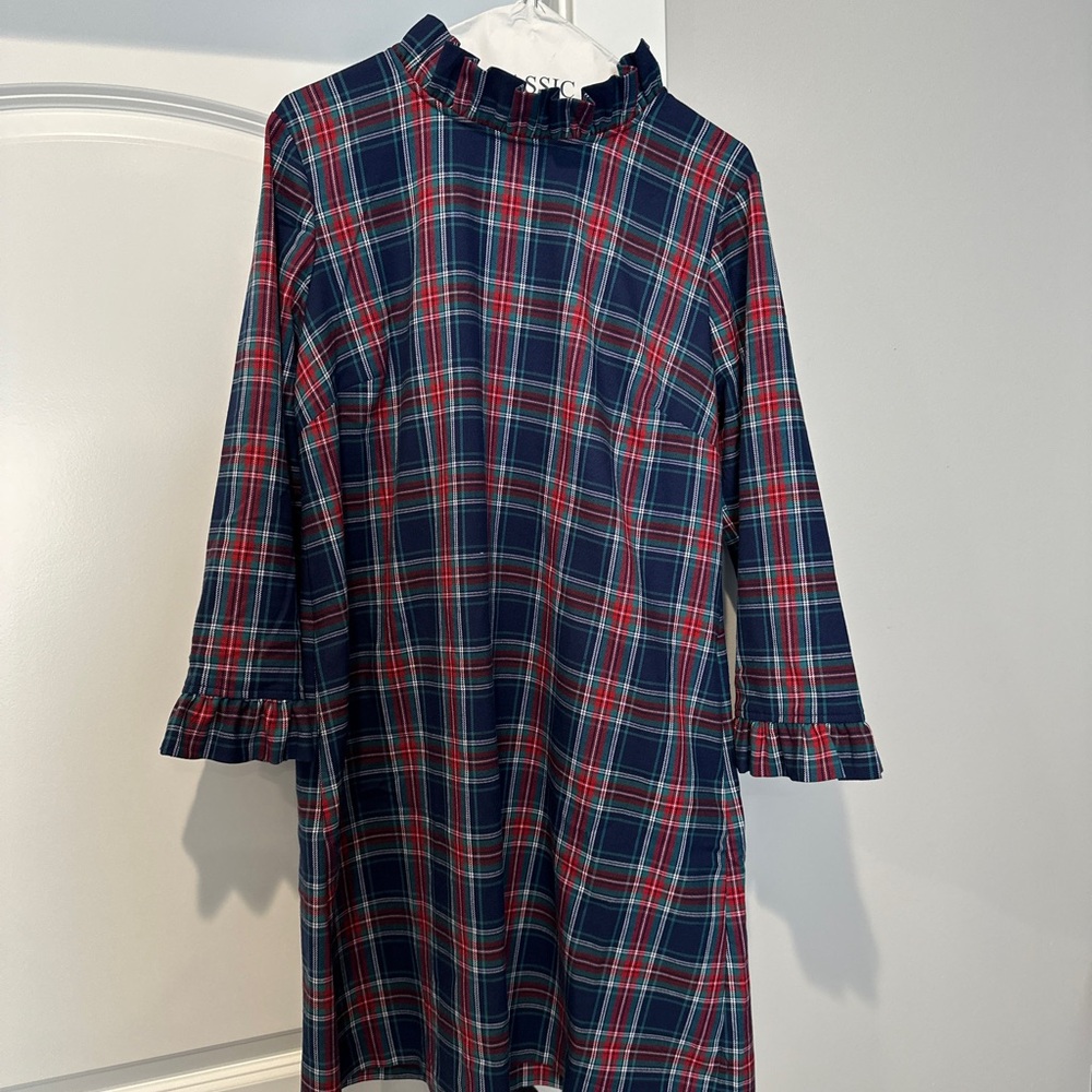 Draper James Plaid Ruffle Neck Dress
